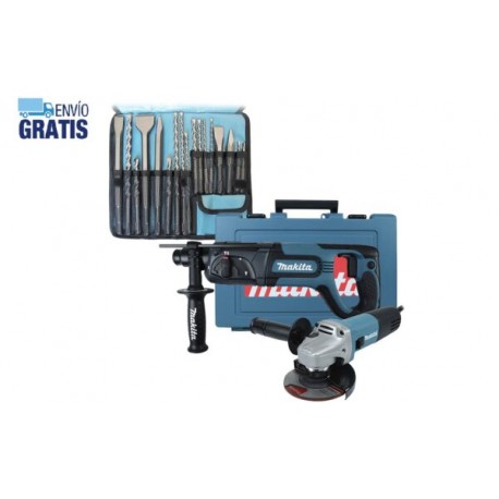 Kit Rotomartillo + Esmeriladora 4 1/2″ + Kit de Brocas y Cinceles